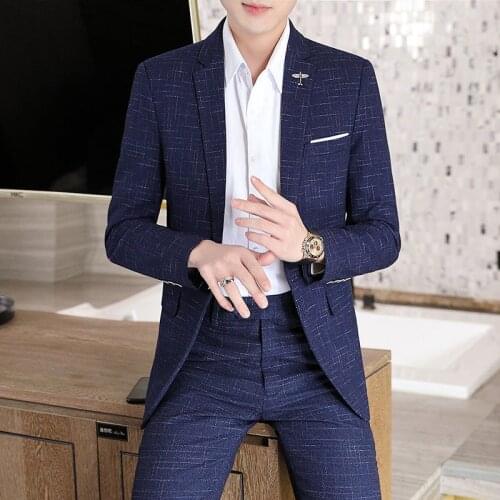 2021 young men plaid business suits autumn new professional fashion suits two-piece outfit