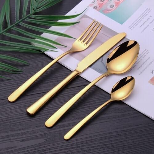 Gold Cutlery Knives Sets Fork Knife Spoon Wedding Tableware Dinner Set Kitchen Service Gold Spoon Set Silverware fork spoon