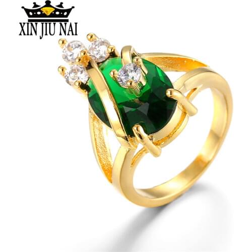 Delicate Crown Crystal Copper Gold Ring Fashion Green Zircon Palace Noble Style Female TIFF Design Jewelry GiftWeddingEngagement