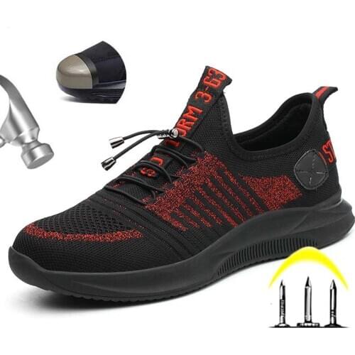 New Trend Summer Breathable Mesh Mens Lightweight Sports Shoes, Indestructible Steel Toe Soft Anti-Puncture Work Boots