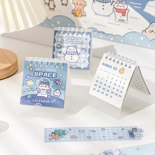2022 New Kawaii Cute Cat Universe Small Mini Coil Calendars Creative Desk Calendar Daily Schedule Planner Agenda Organizer n1111