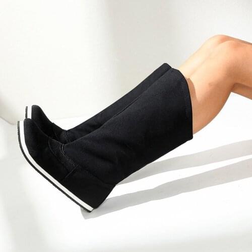 OllyMurs 2020 Hot Sale Plus Size 44 Thick Heels High Quality Shoes Woman Boots Female Comfy Slip-On Autumn Boots Footwear