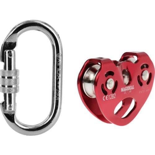 Outdoor Rock Climbing Zip Line Wire Cable Trolley Pulley + Carabiner for Safety Buckle Camping Mountaineering Rappelling Access