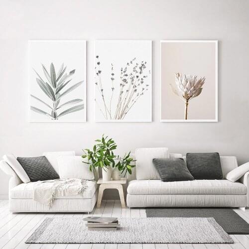 Nordic Style Lavender Leaf Protea Posters Botanical Canvas Painting Farmhouse Wall Art Pictures for Living Room Home Decoration