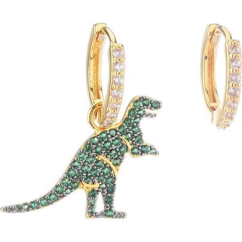 Luxury Dinosaur Hoop Earrings for Women Charm Asymmetric Animals Shape Earrings with Shiny Tiny CZ Crystal Party Birthday Gifts