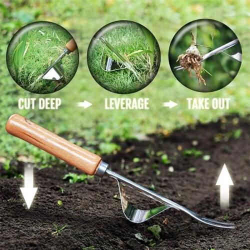 Weeder Stainless Steel Wood Manual Garden Weed Remover Lawn Hand Portable Weed Puller Tool Garden Tools
