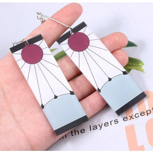 Demon SlayerKamado Tanjirou Anime Sun Goddess Earrings Ear Clips Keychain Accessories Ornaments