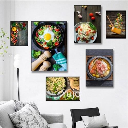 Frying Pan with Fried Egg and A Vegetable Mixture Wall Poster Modern Style Canvas Print Painting Art Living Room Kitchen Decor