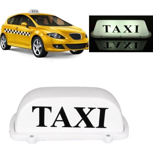 DC12V LED Taxi Cab Top Sign Light Roof Lamp with Magnetic base White TAXI logo