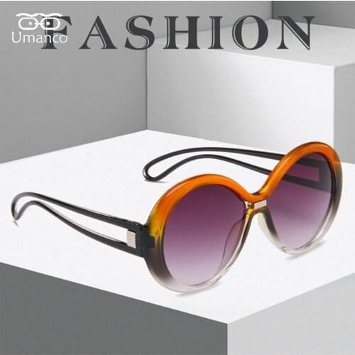 Umanco 2021 New Double Clolor Round Sunglasses For Women Men PC Hollow Frame AC Len Designer Brand Beach Travel Accessories Gift