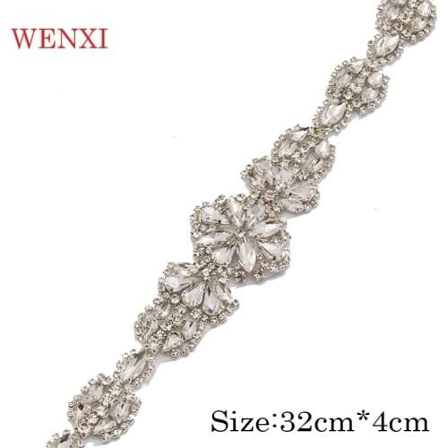 WENXI 30pcs Wholesale Bridal Hand Beaded Rhinestones Appliques Sewing On For Dress Sash And Accessory DIY Iron On WX837B