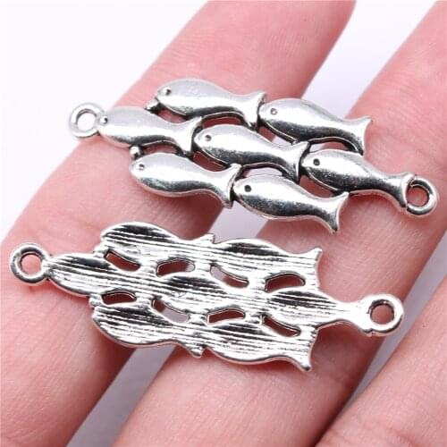 WYSIWYG 5pcs Charms 45x15mm Fish Connector Charms For Jewelry Making DIY Jewelry Findings Antique Silver Color Alloy Pendant
