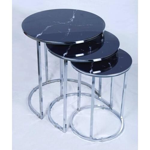 Ymz Marble Patterned 3'lü Zigon Coffee Table