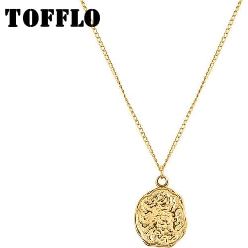TOFFLO Stainless Steel Jewelry Embossed Peach Heart Irregular Pendant Necklace Womens Fashion Clavicle Chain BSP730