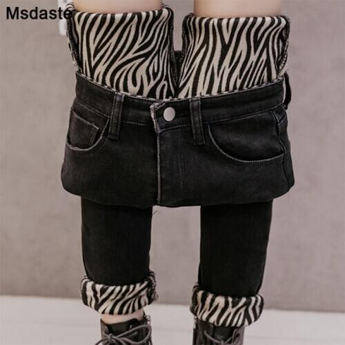 Jeans Woman Leopard Velvet Sexy Bodycon Skinny Stretchy Elastic Fleece Lady Trousers Pantalones Ankle-length Sexy Women Jeans