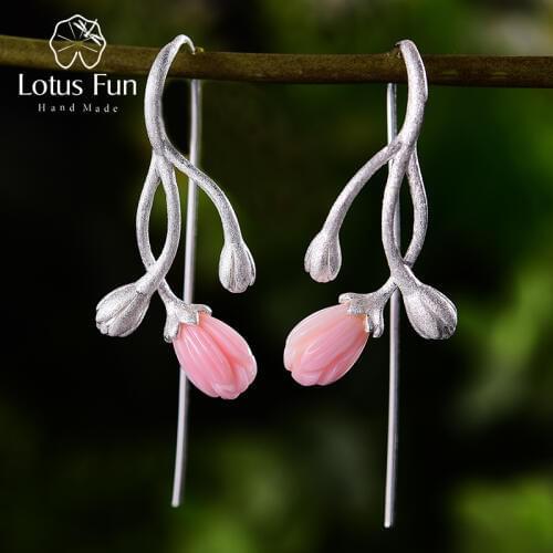 Lotus Fun 18K Gold Jasmine Flower and Bud Natural Shell Dangle Earrings Real 925 Sterling Silver Designer Fine Jewelry for Women