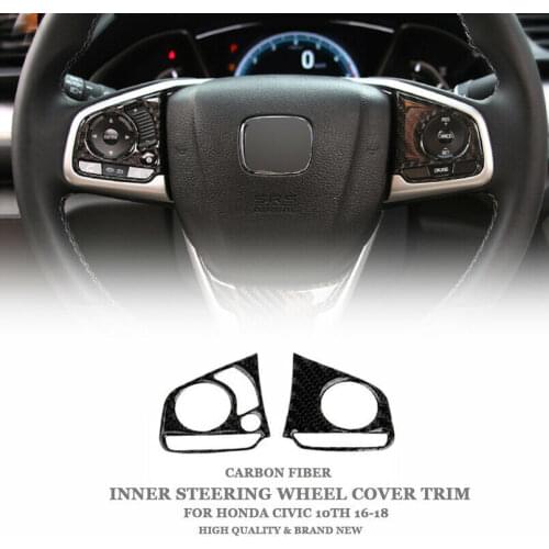 1 Pair Black Carbon Fiber Style Inner Steering Wheel Cover Trim Sticker Fit For Honda Civic 10th 16-18