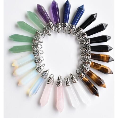 2020 Fashion good quality natural amethysts lapis lazuli tiger eye stone pillar charms pendants 10x32mm for jewelry making 24pcs