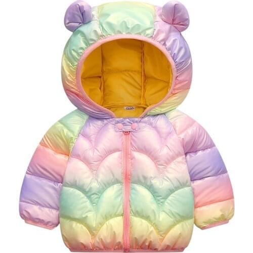 2021 Winter Baby Girls Tie Dye Down Coat Korean Kids Clothing Cute Childrens Cotton Ear Hooded Parkas Toddler Warm Outerwears 6