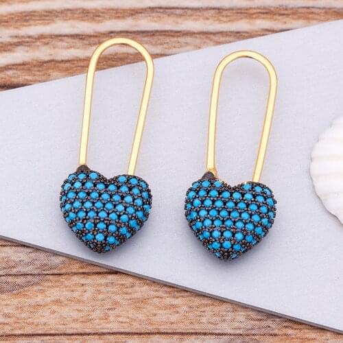 5 Colors Romantic Heart Drop Earrings Micro Pave Mini Cubic Zirconia Pendant Earrings For Women Girls Engagement Wedding Party