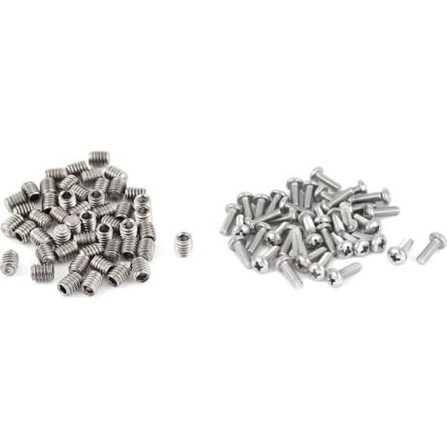 60Pcs M2 x 4mm Phillips Round Head Screws Bolt with 50Pcs M2.5 x 3mm Hex Socket Set Grub Screws Headless Cup Point