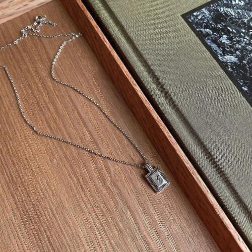 RETRO Authentic 925 Sterling silver Letter into the Rectangle beads Pendant Choker necklace FINE jewelry TLX845