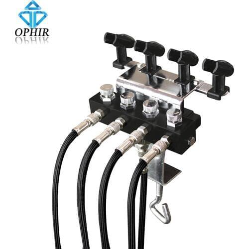 OPHIR 4-Airbrush Holders and 5pcs 1/8 & 1/8 Air Hose Splitter Set for Using 4 Different Colors of Airbrushes Simutaneously_AC121