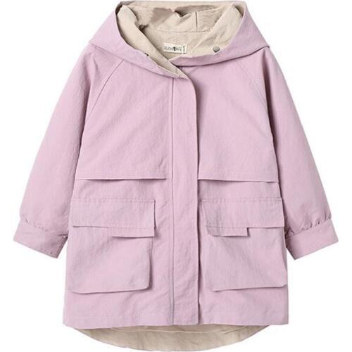 DFXD New Autumn Teen Girl Trench Coat Korean Fashion Long Letter Zipper Hooded Outwear 3-12Yrs Kids Trench Jacket Girls Clothes