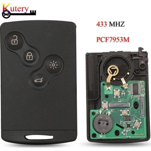 Kutery Remote Smart Card Key For Renault Captur Koleos Smart Card Before 2016 4 Buttons PCF7953M Chip 433MHZ