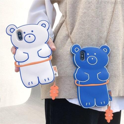 For iPhone 6 6s 7 8 Plus X XR XS 11 Pro Max SE 2020 2 Cute Cartoon 3D Hula Hoop Bear Phone Case Soft Silicone Cover Funda Coque