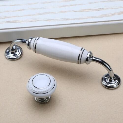 JD Door Knob Furniture Handle Ceramic Silver European 128mm Modern Zinc Alloy Style Kitchen Cabinet