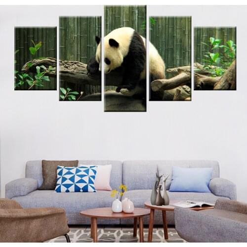 Canvas painting 5 panel HD printing bamboo forest panda poster picture children room bedroom decoration mural art