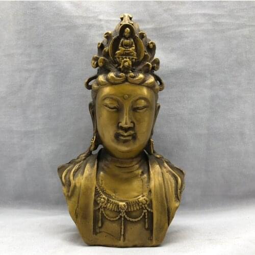 Chinese Collect Sculpture Brass Buddha Head Metal Crafts Home Decoration