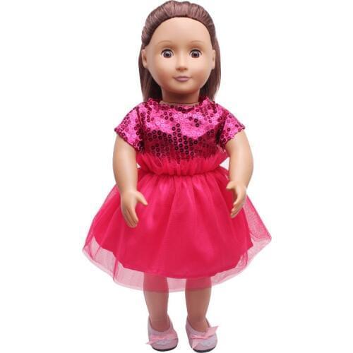 43cm baby Doll Rose Color Sequins Lace Dress for 18 Inch Girl Doll