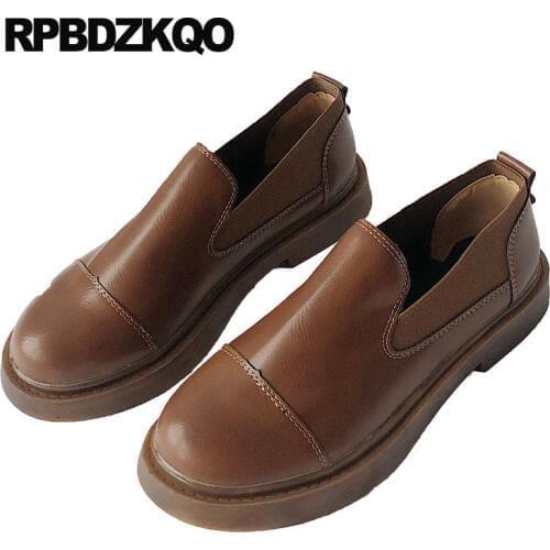 Loafers vintage women oxfords shoes round toe flats brown retro designer female black ladies plain slip on china british style