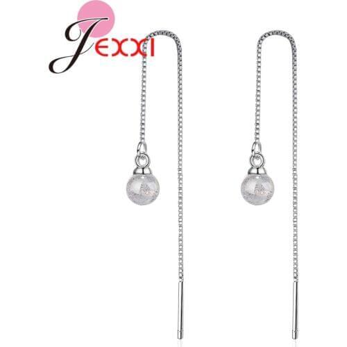 Trendy Fashion Gift For Female 925 Sterling Silver Long Earring Warm Gray Beads Pendant Fine LOVE Present For Girlfriend
