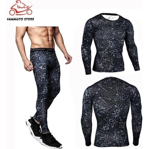 Mens quick dry Compression sets motorbike t shirts Pants Sportswear Jogging Leggings Tracksuit Sets male Gym Fitness Clothing