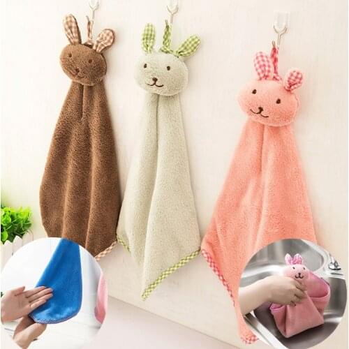 1pc Soft Hand Towel Cute Animal Plush Kitchen Soft Hanging Bath Wipe Towel Absorbent Hang Towel Kitchen Bathroom Use Household