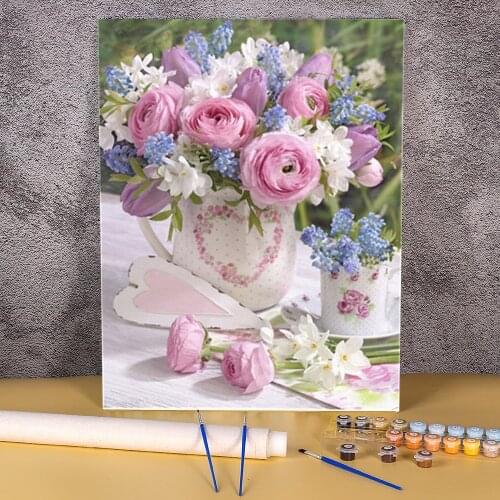 Flower Rose Coloring By Numbers Painting Set Oil Paints 50*70 Canvas Painting New Design For Kids Handicraft Wholesale