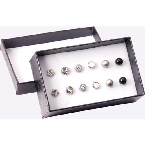 6Pair/Box Round Earrings 316L Stainless Steel Mix Shape Ear Studs Set Push Back Women/Girl Jewelry For Women Daily Wear