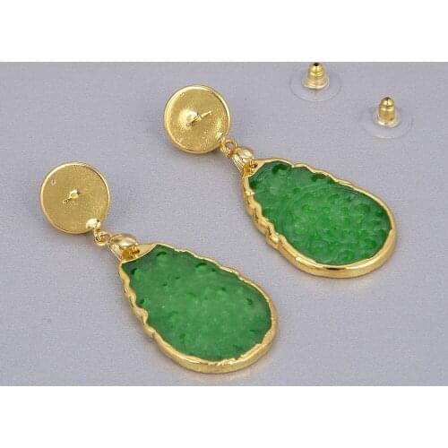Natural Cultured White Freshwater Pearl Green Jades Carved Dangle Earrings Party Jewelry For Women Girl