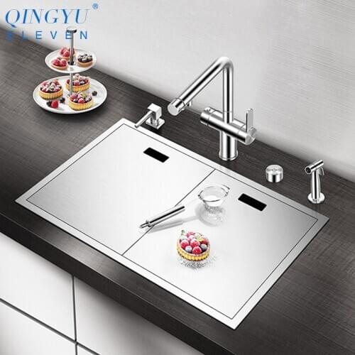 New Cloaking kitchen Sink Double Cover hidden Single Large Size 304 Stainless Steel 4mm Thickness Handmade Brushed kitchen Sink