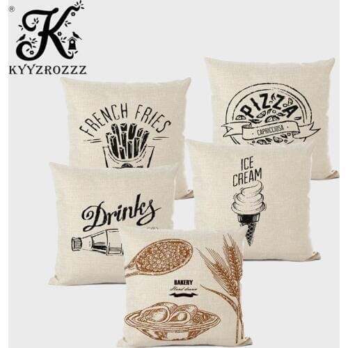 The Latest Cute Cartoon Sofa Throw Pillowcase Potato Pizza Ice Cream Fun Word Decorative Letters Black and White Print Pad Cover