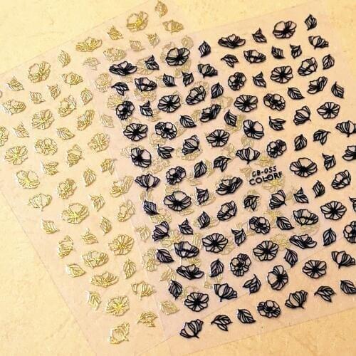 Newest CB-55 golden flowers series 3d nail sticker back glue nail decals template DIY decorations accessory