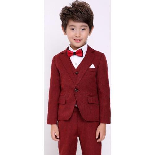 Flowers Boys Formal Suit Wedding Birthday Party Dress Kids Blazer Shirt Vest Pants Tuxedo Children Prom Performance Costume F73