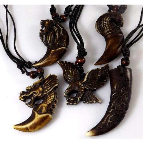 Wholesale 20 pcs Faux Yak Bone Necklace - Mixed Styles Resin Imitation Bone Pendant