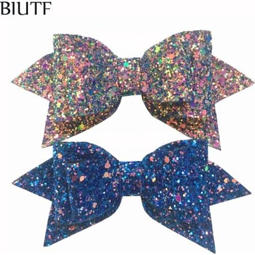 Wholesale 200pcs/lot 5'' Flexible Messy Glitter Sequin Leather Bow with Clip Lovely Hairgrips Christmas Gift for Girl HDJ135