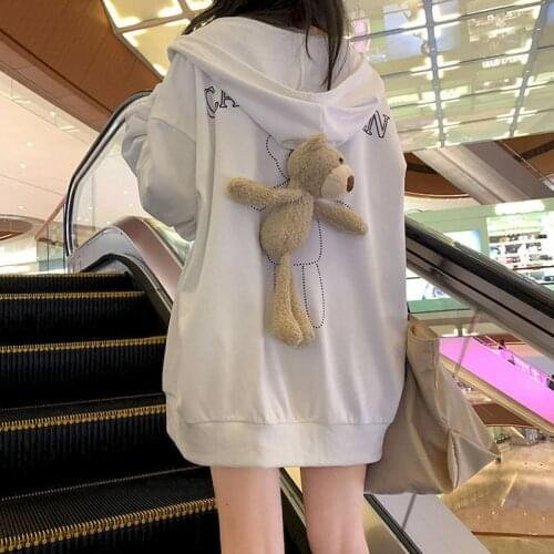 Autumn Winter Jacket Hoodies Womens 2021 Plus Velvet Thickening College Style Cute Bear Loose Long Sleeve Students Sweatshirt