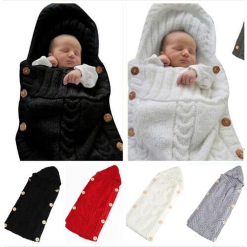 Newborn Baby Swaddle Blanket Toddler Knit Hooded Cap Sleeping Bag Stroller Wrap