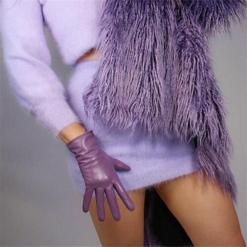 WomenS Real Leather Gloves 25cm Short Goatskin Thin Velvet Lined Purple ZS-S00193